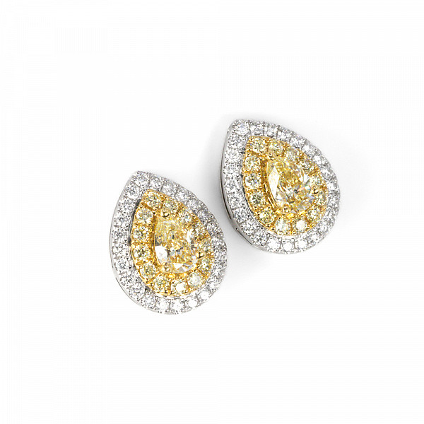 Image of 0.50ct Natural Pear Brilliant Cut Yellow and White Diamond Stud Earrings in White and Yellow Gold