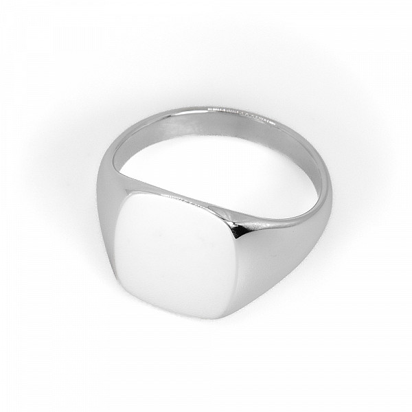 Image of Plain Cushion Heavy Weight Signet Ring in White Gold