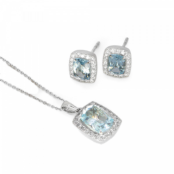 Image of 1.90ct Natural Mixed Cut Aquamarine and Natural Diamond Halo Pendant in White Gold