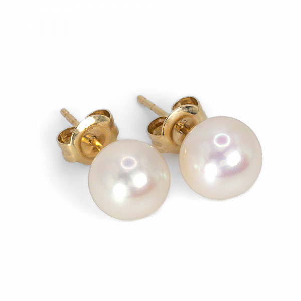 Image of 8mm Natural Freshwater Pearl Stud Earrings in Yellow Gold