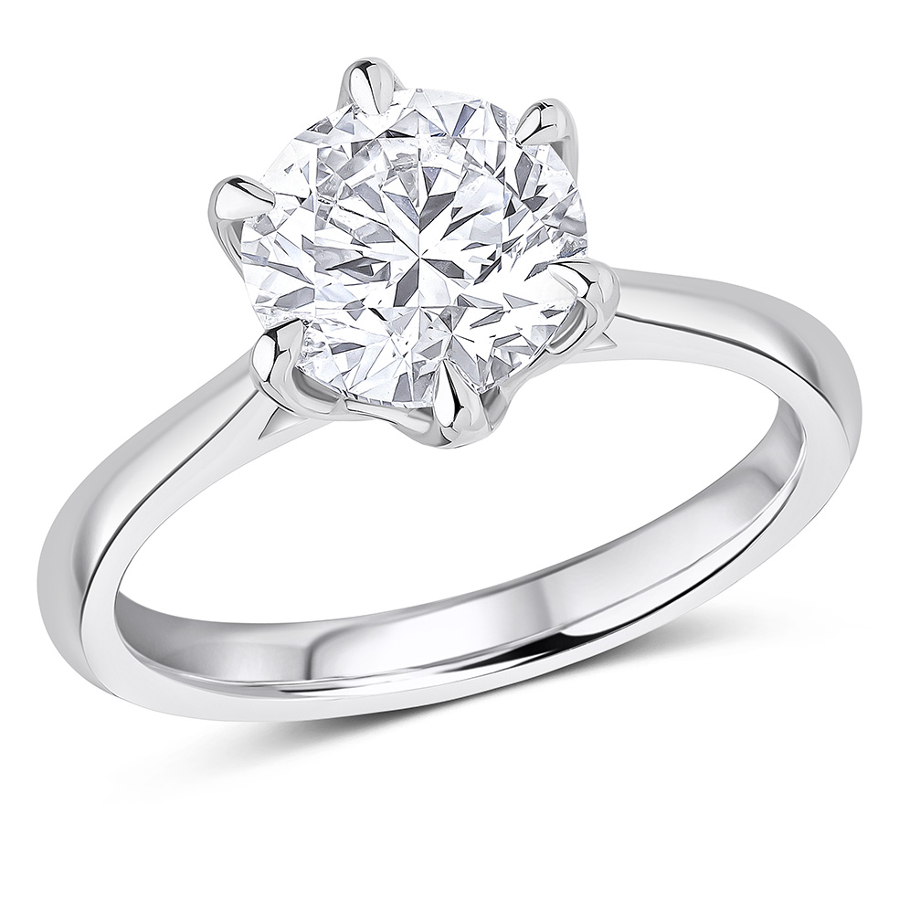 Image of Platinum Round Brilliant Solitaire with Plain Shoulders Engagement Ring