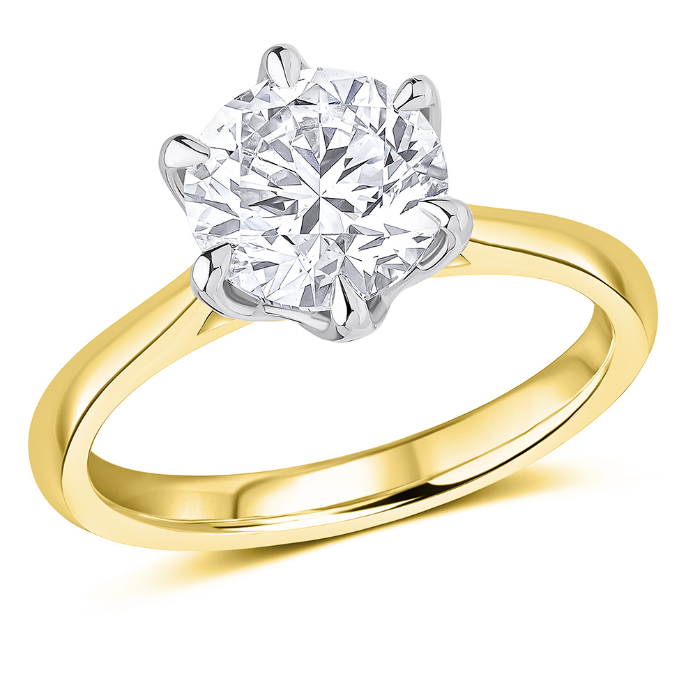 Image of Yellow Gold Round Brilliant Solitaire with Plain Shoulders Engagement Ring