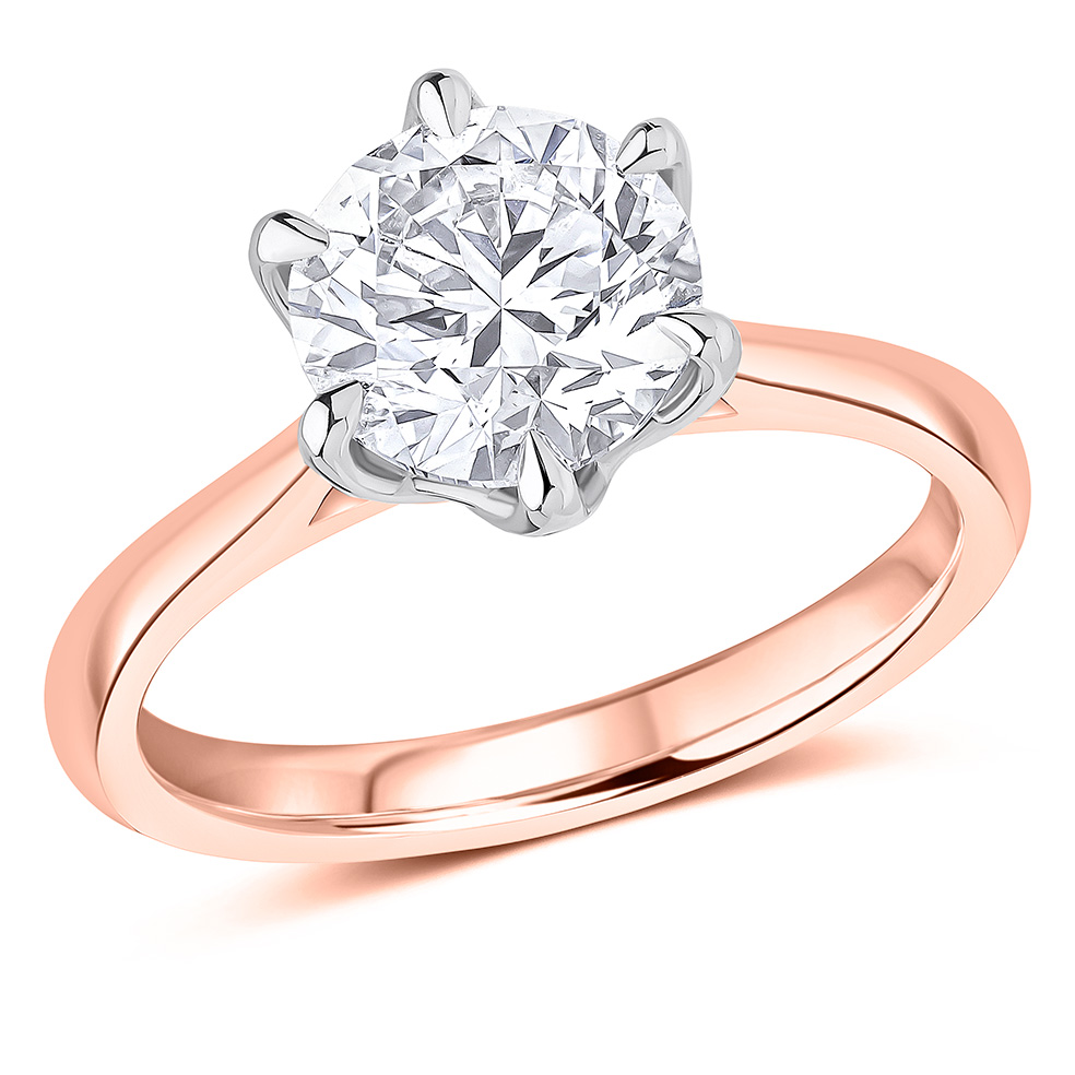 Image of Rose Gold Round Brilliant Solitaire with Plain Shoulders Engagement Ring