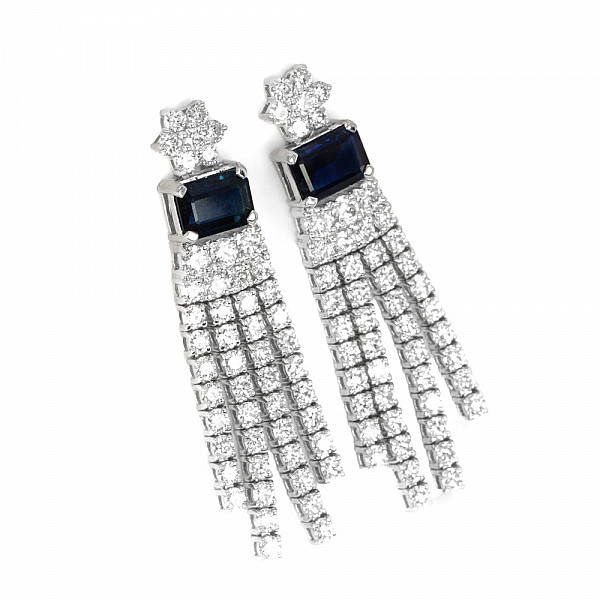 Image of 2.24ct Natural Blue Sapphire and Natural Diamond Fancy Drop Earrings in White Gold