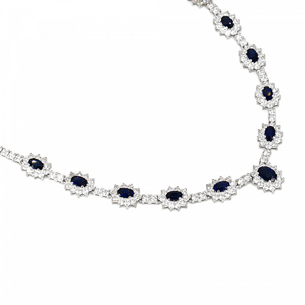 Image of 3.97ct Natural Blue Sapphire and Natural Diamond Cluster Necklace in White Gold
