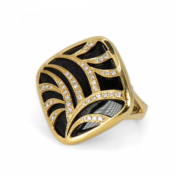 Image of 22.00ct Natural Square Agate and Natural Diamond Fancy Ring in Yellow Gold