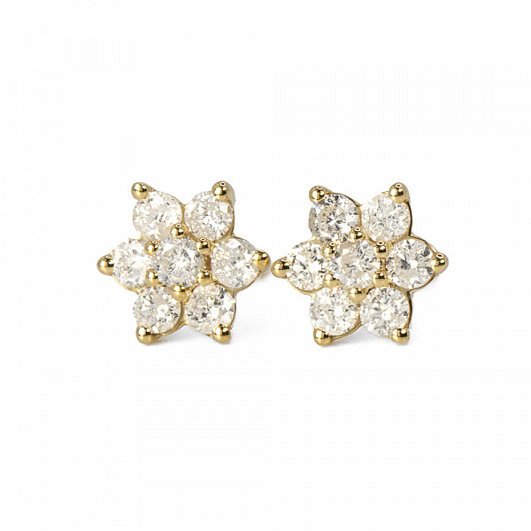 Image of 0.60ct Natural Diamond Flower Stud Earrings in Yellow Gold