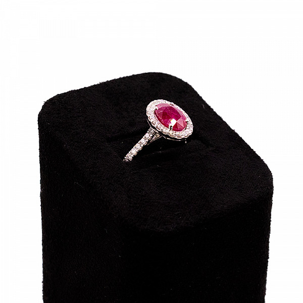 Image of 2.40ct Natural Oval Cut Ruby and Natural Diamond Halo Ring in Platinum