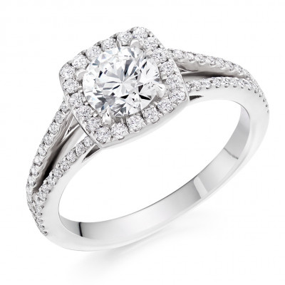 Round Brilliant Halo with Diamond Set Shoulders Split Shoulders Engagement Ring Metal Image