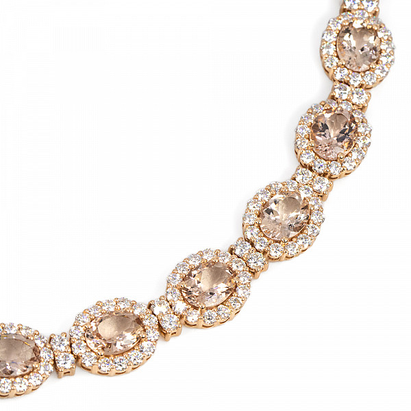 Image of 12.28ct Natural Oval Cut Peach Morganite with Natural Diamond Halo Fancy Bracelet in Rose Gold