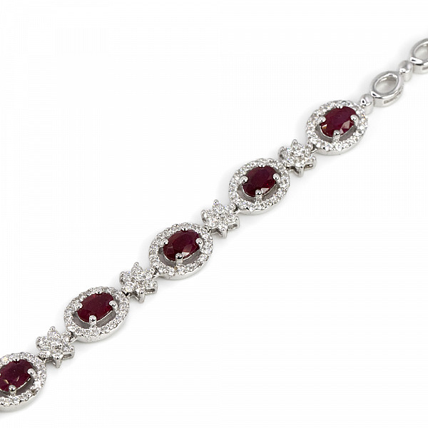 Image of 2.81ct Oval Cut Ruby and Diamond Fancy Bracelet in White Gold
