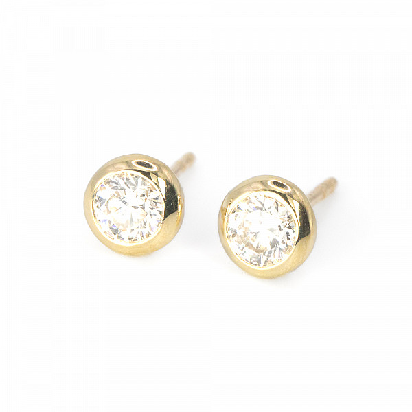 Image of 0.50ct Natural Round Brilliant Cut Diamond Stud Earring in Rub-over Setting in Yellow Gold