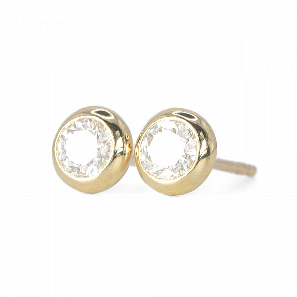 Image of 0.40ct Natural Round Brilliant Cut Diamond Stud Earring in Rub-over Setting in Yellow Gold