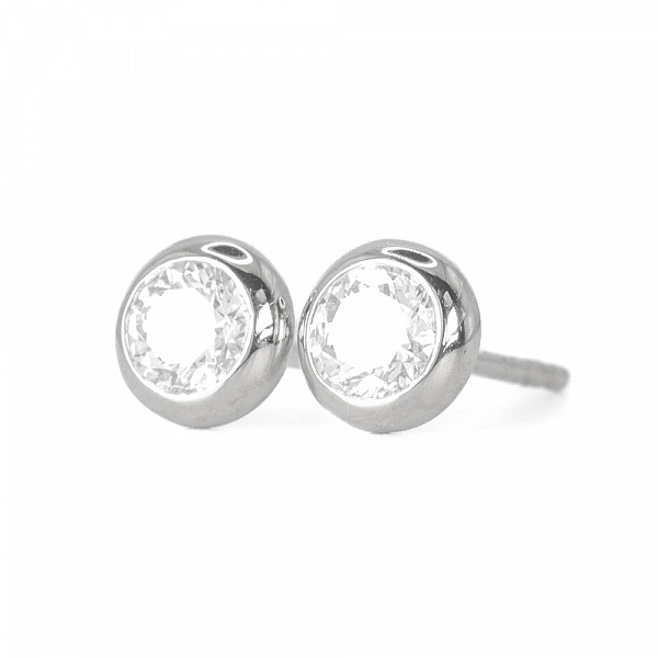 Image of 0.40ct Natural Round Brilliant Cut Diamond Stud Earring in Rub-over Setting in White Gold
