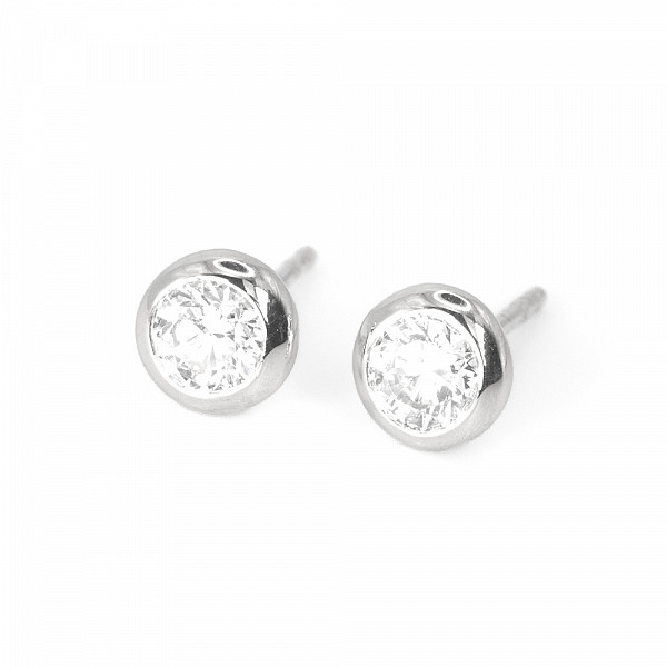 Image of 0.33ct Natural Round Brilliant Cut Diamond Stud Earring in Rub-over Setting in White Gold