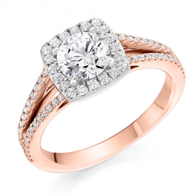 Round Brilliant Halo with Diamond Set Shoulders Split Shoulders Engagement Ring Metal Image