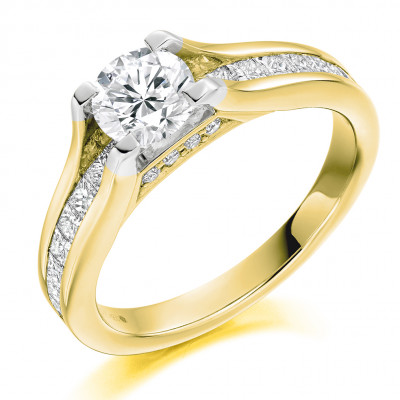 Round Brilliant Solitaire with Diamond Set Shoulders Engagement Ring Metal Image