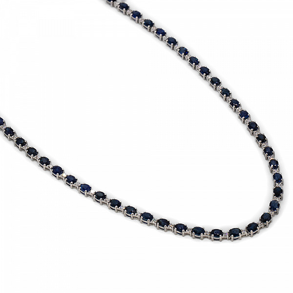 Image of 14.50ct Natural Oval Cut Blue Sapphire and Natural Diamond Necklace in White Gold