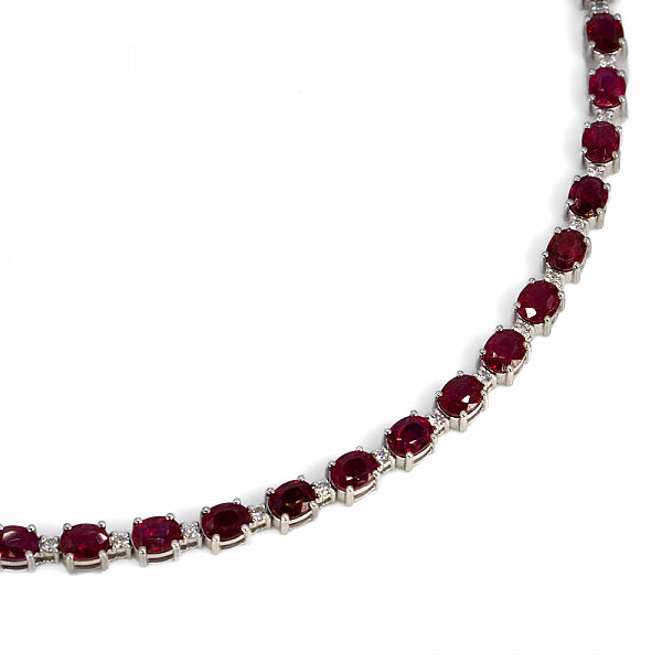 Image of 11.59ct Natural Oval Cut Ruby and Natural Diamond Fancy Bracelet in White Gold