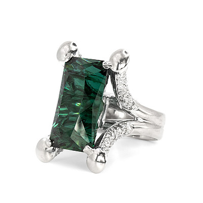 37.00ct Natural Tourmaline and Natural Diamond Fancy Ring in White Gold Image