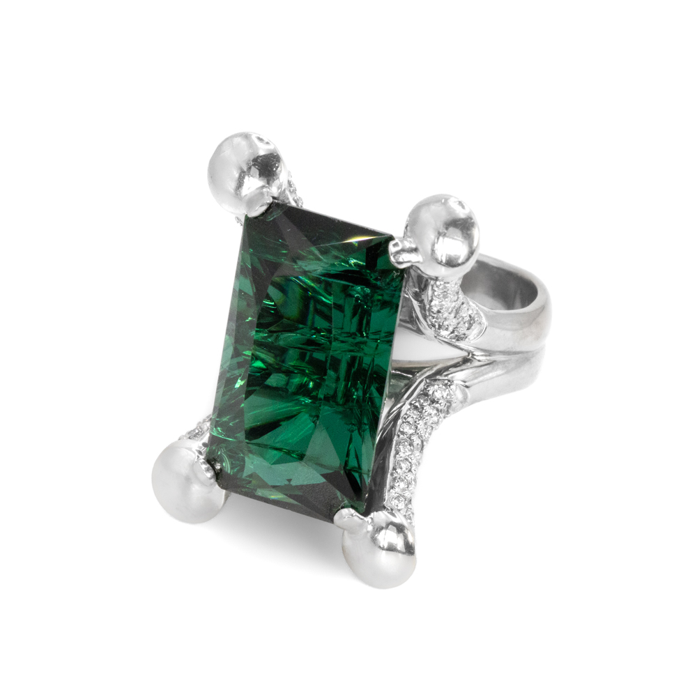 37.00ct Natural Tourmaline and Natural Diamond Fancy Ring in White Gold Image