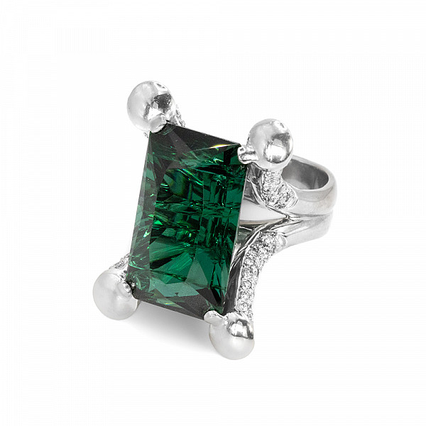 Image of 37.00ct Natural Tourmaline and Natural Diamond Fancy Ring in White Gold