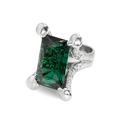 37.00ct Natural Tourmaline and Natural Diamond Fancy Ring in White Gold Image
