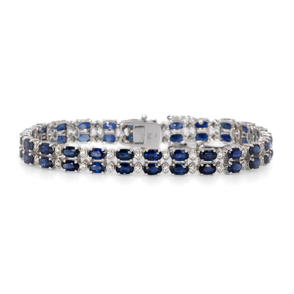 15.85ct Natural Blue Sapphire and Natural Diamond Fancy Double Row Bracelet in White Gold Image