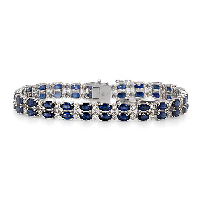 15.85ct Natural Blue Sapphire and Natural Diamond Fancy Double Row Bracelet in White Gold Image
