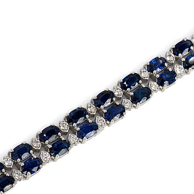 15.85ct Natural Blue Sapphire and Natural Diamond Fancy Double Row Bracelet in White Gold Image