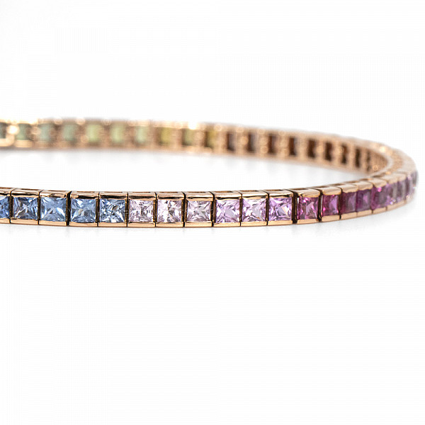 Image of 6.30ct Natural Princess Cut Rainbow Sapphire Bracelet in Rose Gold