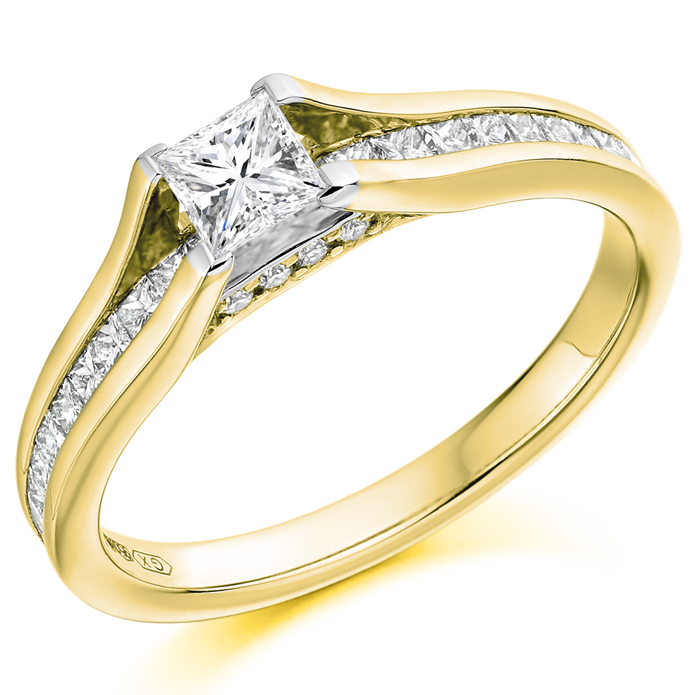 Princess Cut Solitaire with Diamond Set Shoulders Engagement Ring Image
