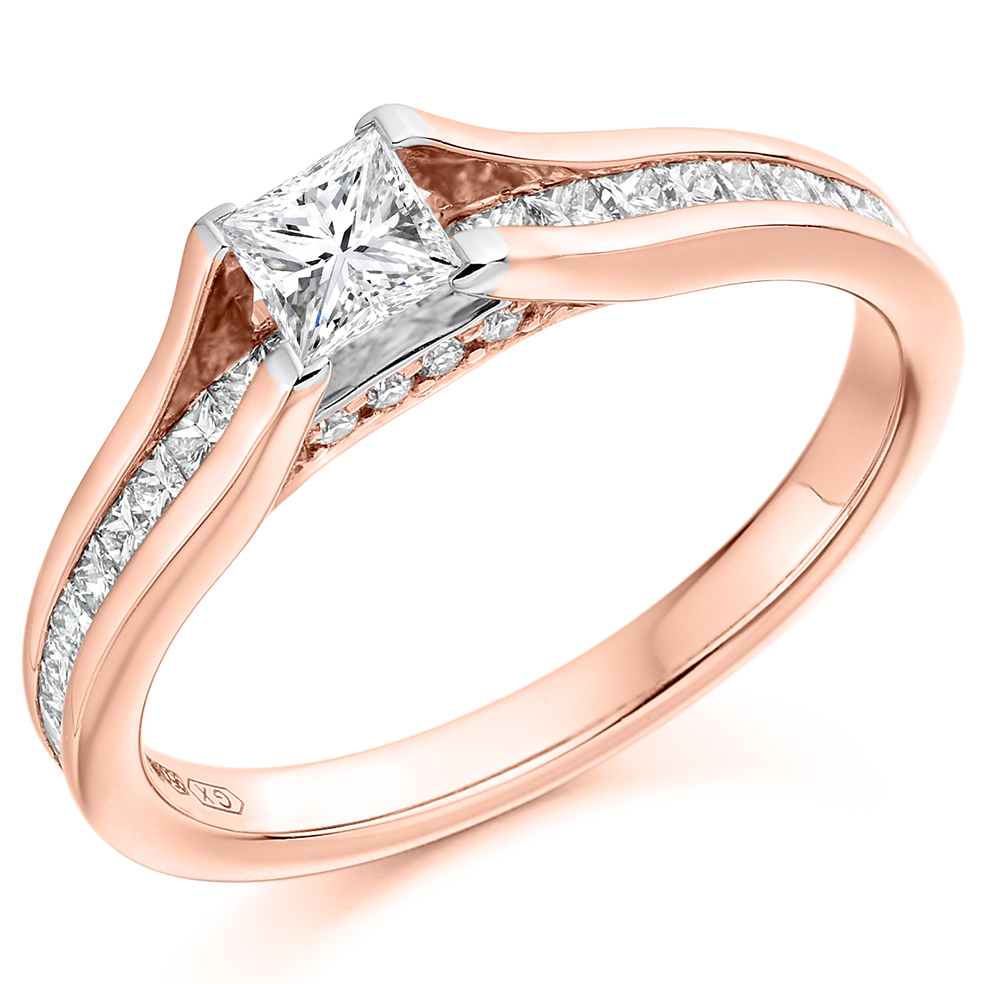 Princess Cut Solitaire with Diamond Set Shoulders Engagement Ring Image