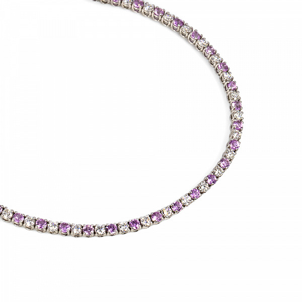 Image of 2.74ct Round Cut Pink Sapphire and Diamond Tennis Bracelet in White Gold