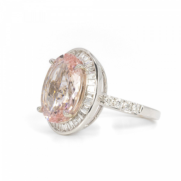 Image of 5.57ct Natural Oval Cut Morganite and Natural Diamond Fancy Ring in White Gold