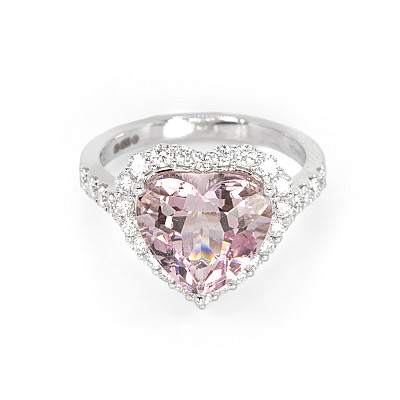 4.43ct Natural Heart Cut Pink Morganite and Natural Diamond Halo Ring in White Gold Image