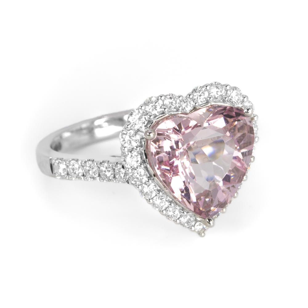 4.43ct Natural Heart Cut Pink Morganite and Natural Diamond Halo Ring in White Gold Image