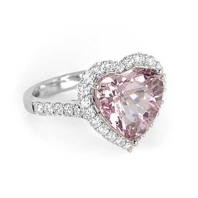 4.43ct Natural Heart Cut Pink Morganite and Natural Diamond Halo Ring in White Gold Image