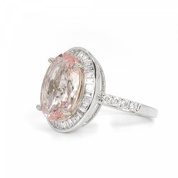 Image of 5.57ct Natural Oval Cut Morganite and Natural Diamond Fancy Ring in White Gold