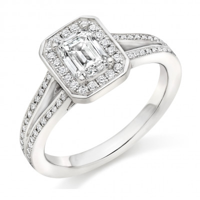 Emerald Cut Halo with Diamond Set Shoulders Split Shoulders Engagement Ring Metal Image