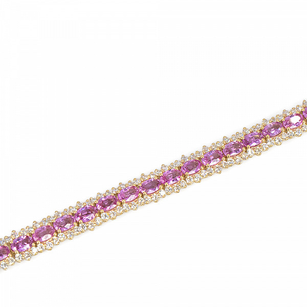 Image of 11.35ct Natural Oval Cut Pink Sapphire and Natural Diamond Fancy Tennis Bracelet in Yellow Gold