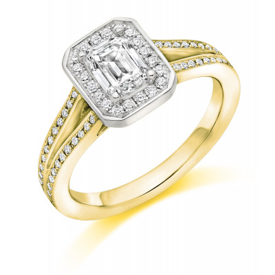 Emerald Cut Halo with Diamond Set Shoulders Split Shoulders Engagement Ring Metal Image