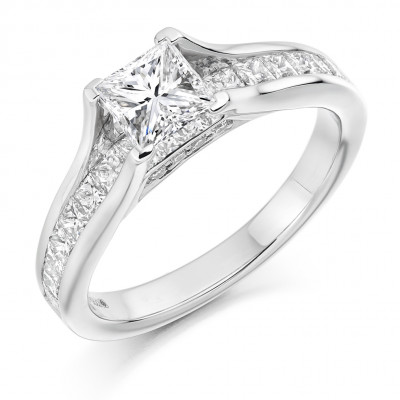 Princess Cut Solitaire with Diamond Set Shoulders Engagement Ring Metal Image