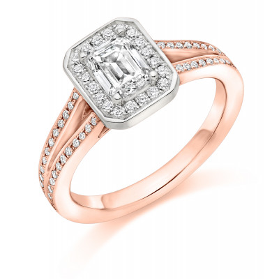Emerald Cut Halo with Diamond Set Shoulders Split Shoulders Engagement Ring Metal Image