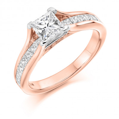 Princess Cut Solitaire with Diamond Set Shoulders Engagement Ring Metal Image