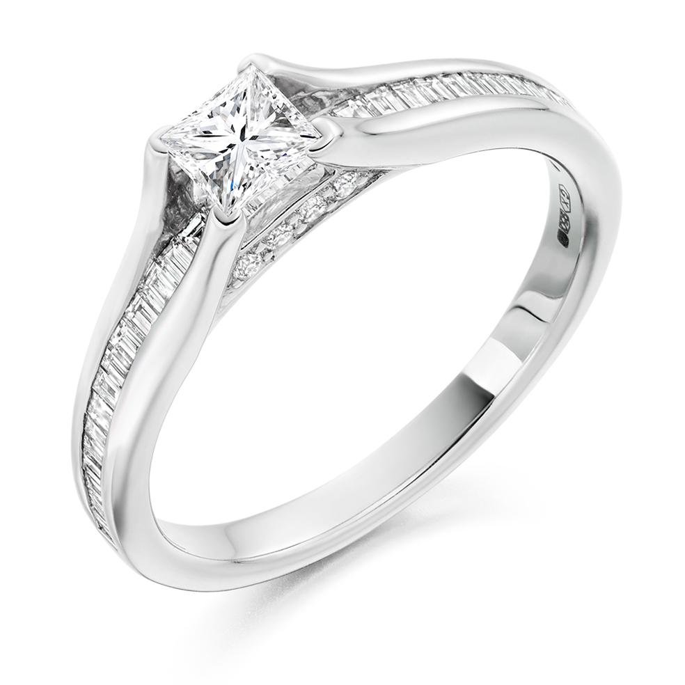 Princess Cut Solitaire with Diamond Set Shoulders Engagement Ring Image