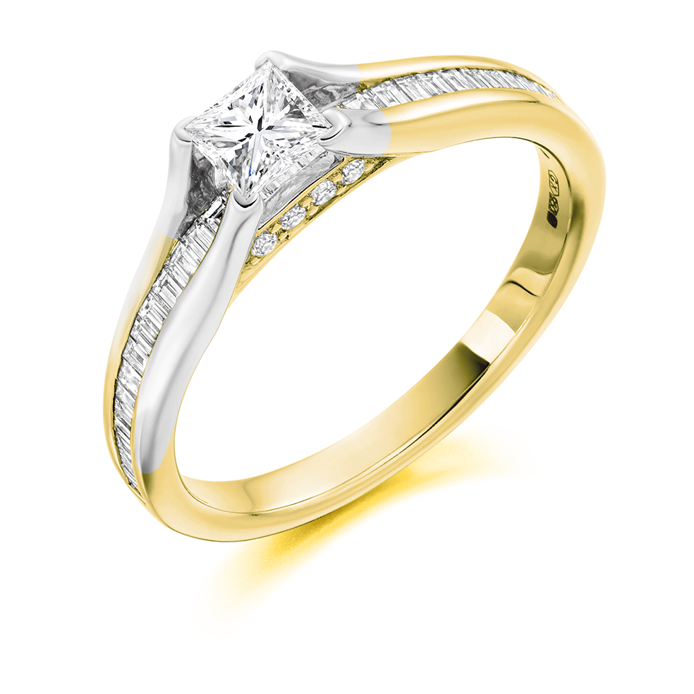 Princess Cut Solitaire with Diamond Set Shoulders Engagement Ring Image