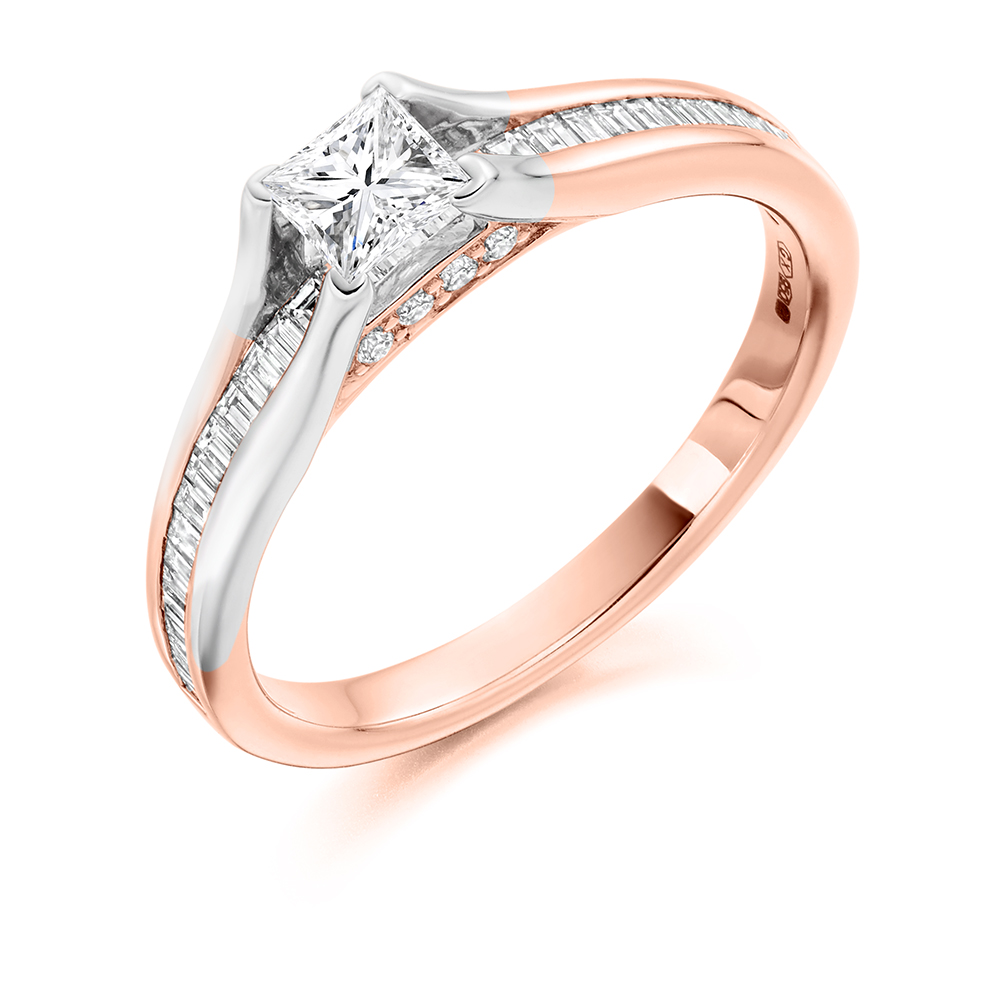 Princess Cut Solitaire with Diamond Set Shoulders Engagement Ring Image