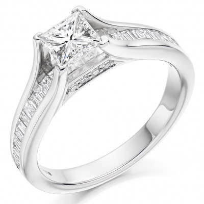 Princess Cut Solitaire with Diamond Set Shoulders Engagement Ring Metal Image