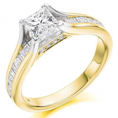 Princess Cut Solitaire with Diamond Set Shoulders Engagement Ring Metal Image